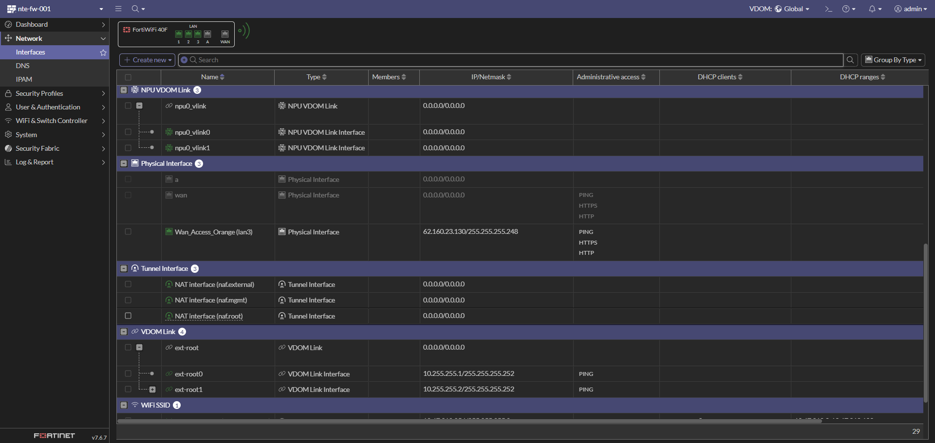 Interfaces WAN et liens VDOM