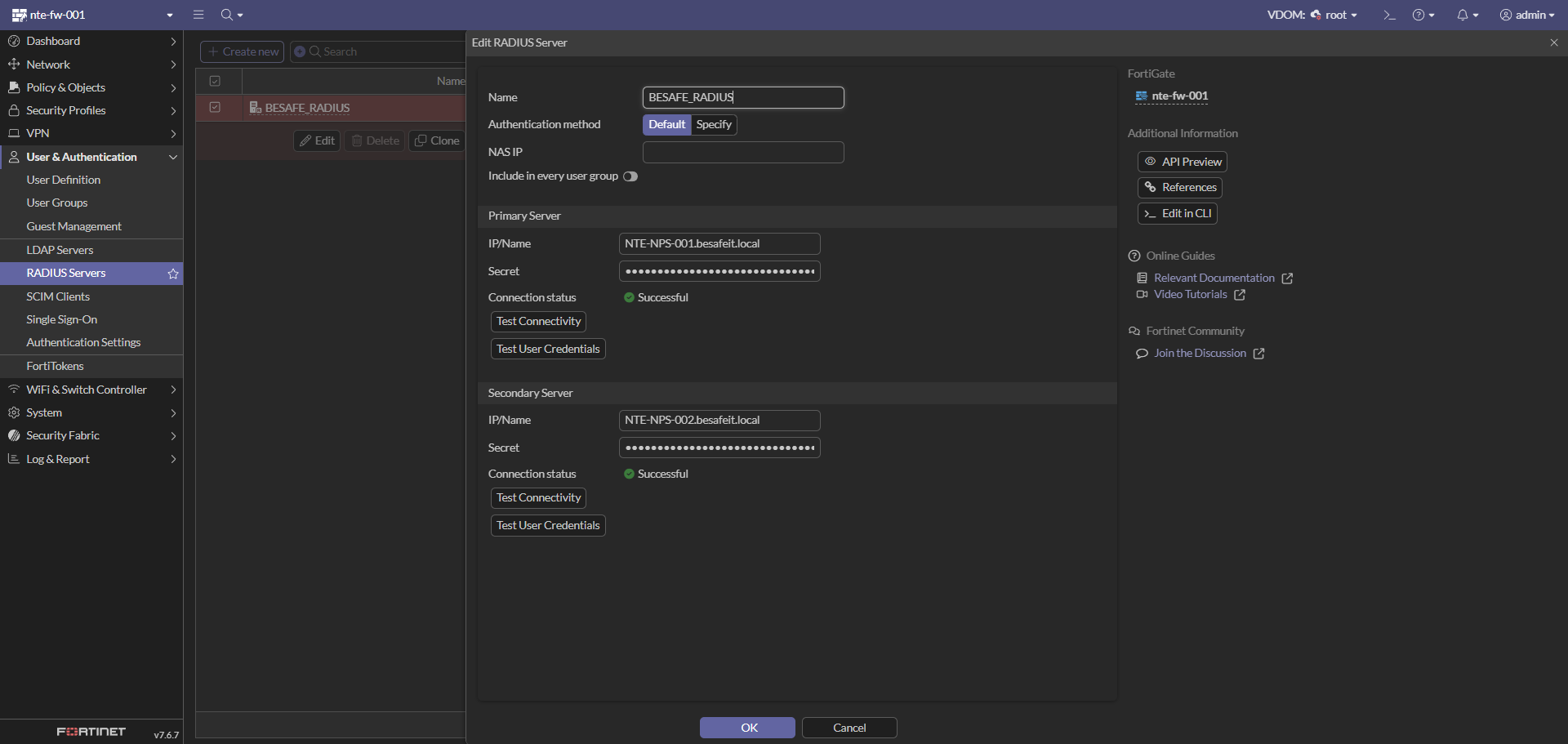 Serveur RADIUS BESAFE