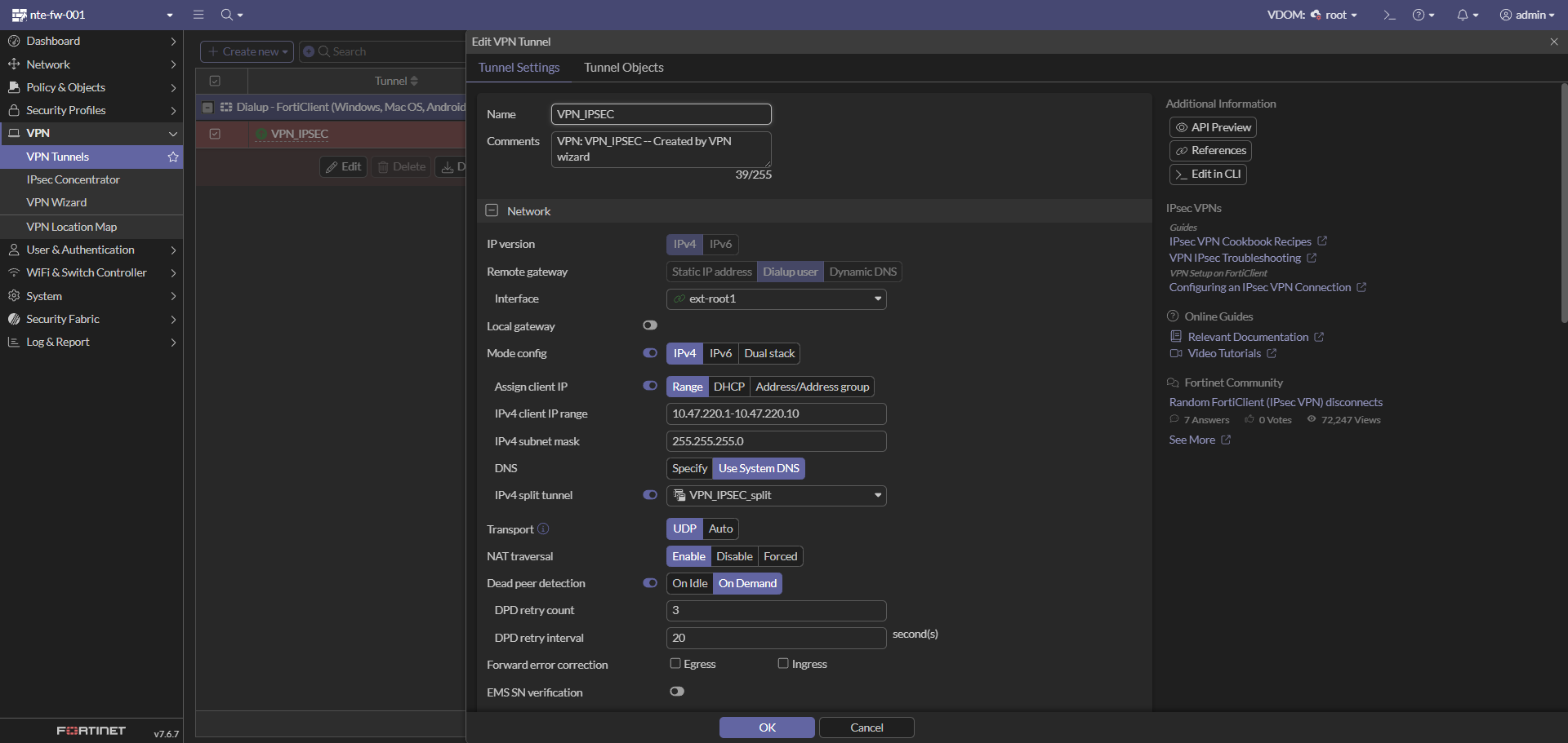VPN IPSec - Tunnel Settings