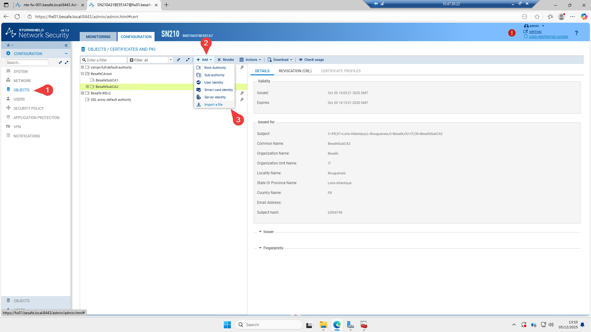 Import FW Cert