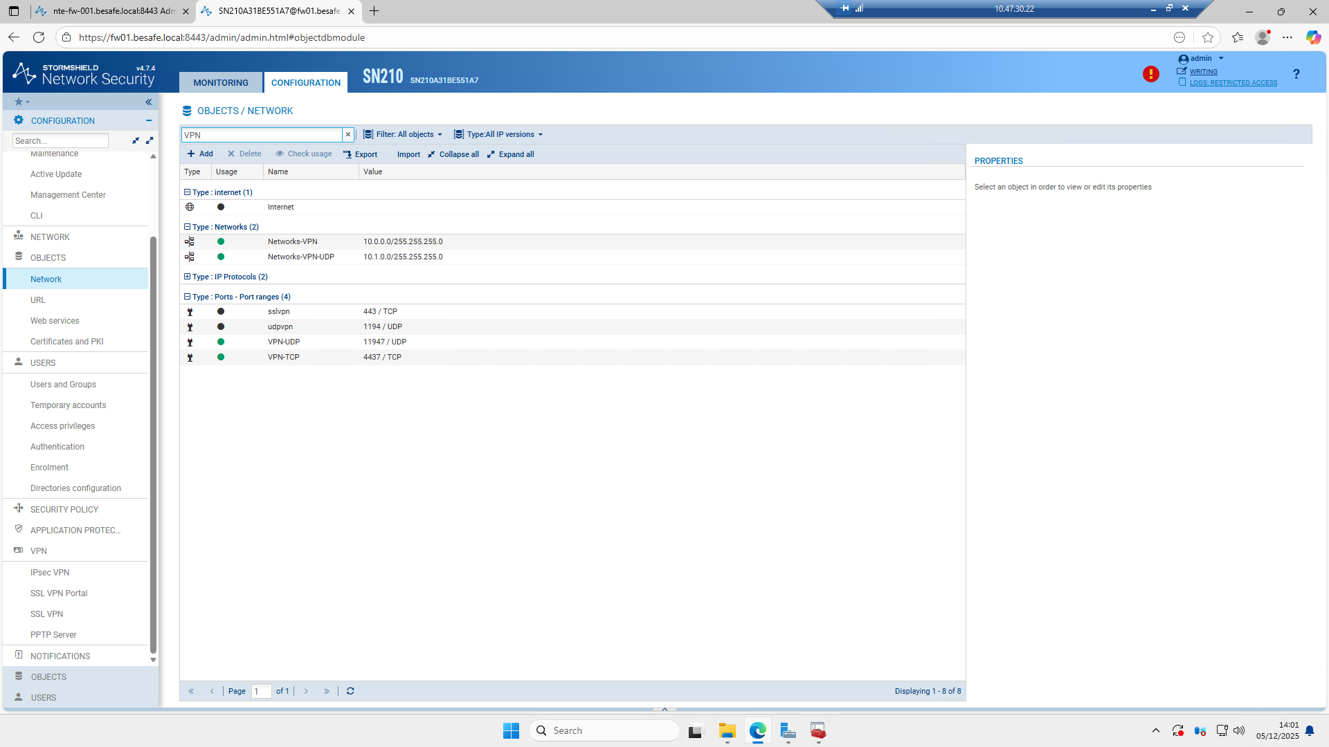 Objets VPN